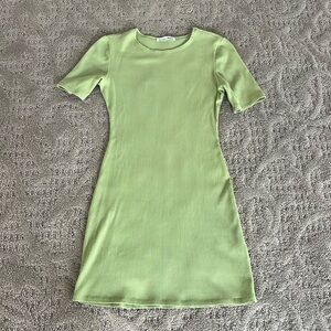 Reformation Lime Ribbed Short Sleeve Mini Dress